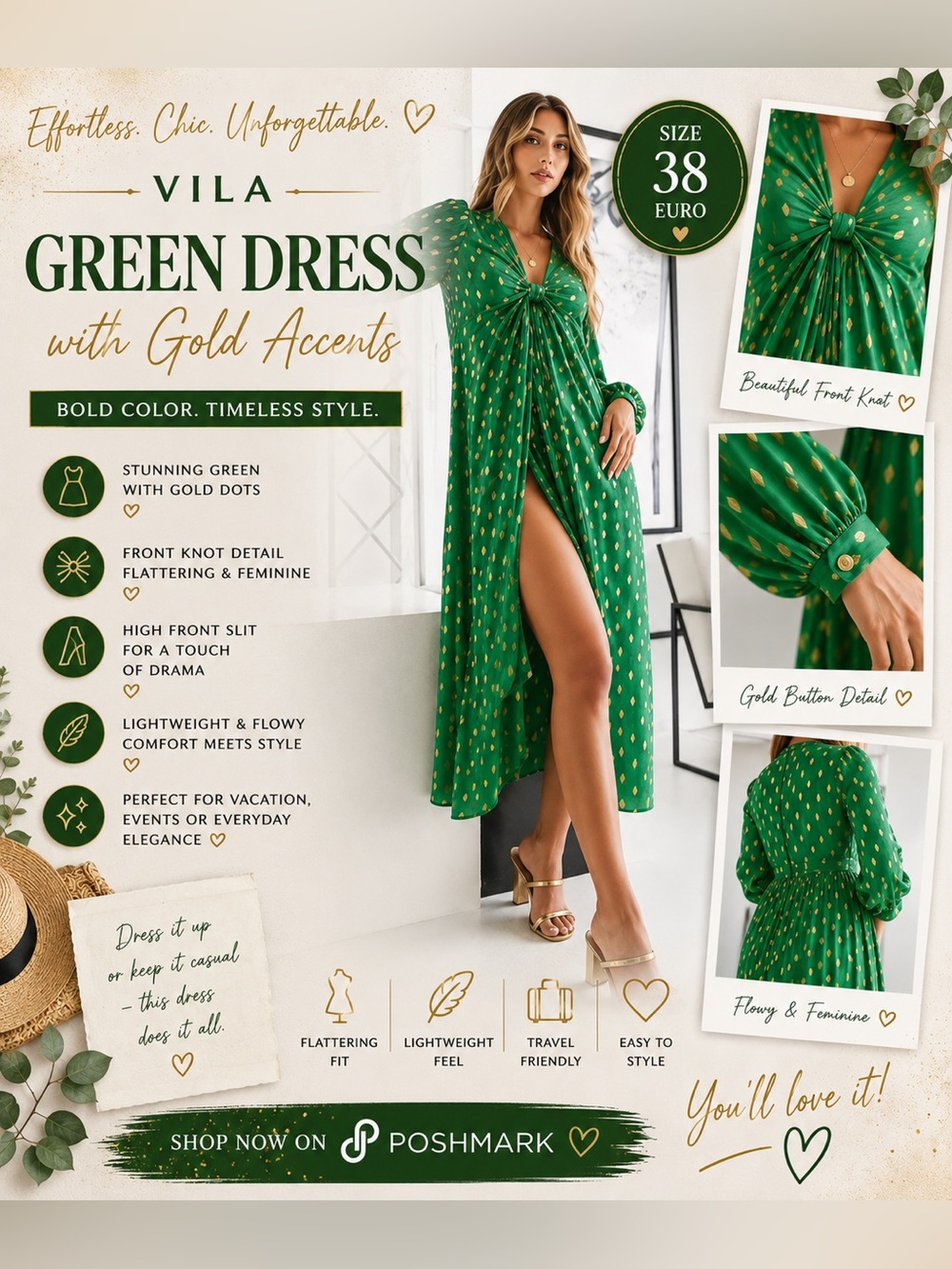 VILA Green Dress with Gold Accents